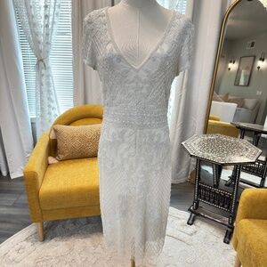 Ivory Beaded Cocktail Dress — Fits Like US 6